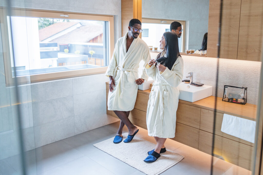 Wellness oriented guests in hotel room
