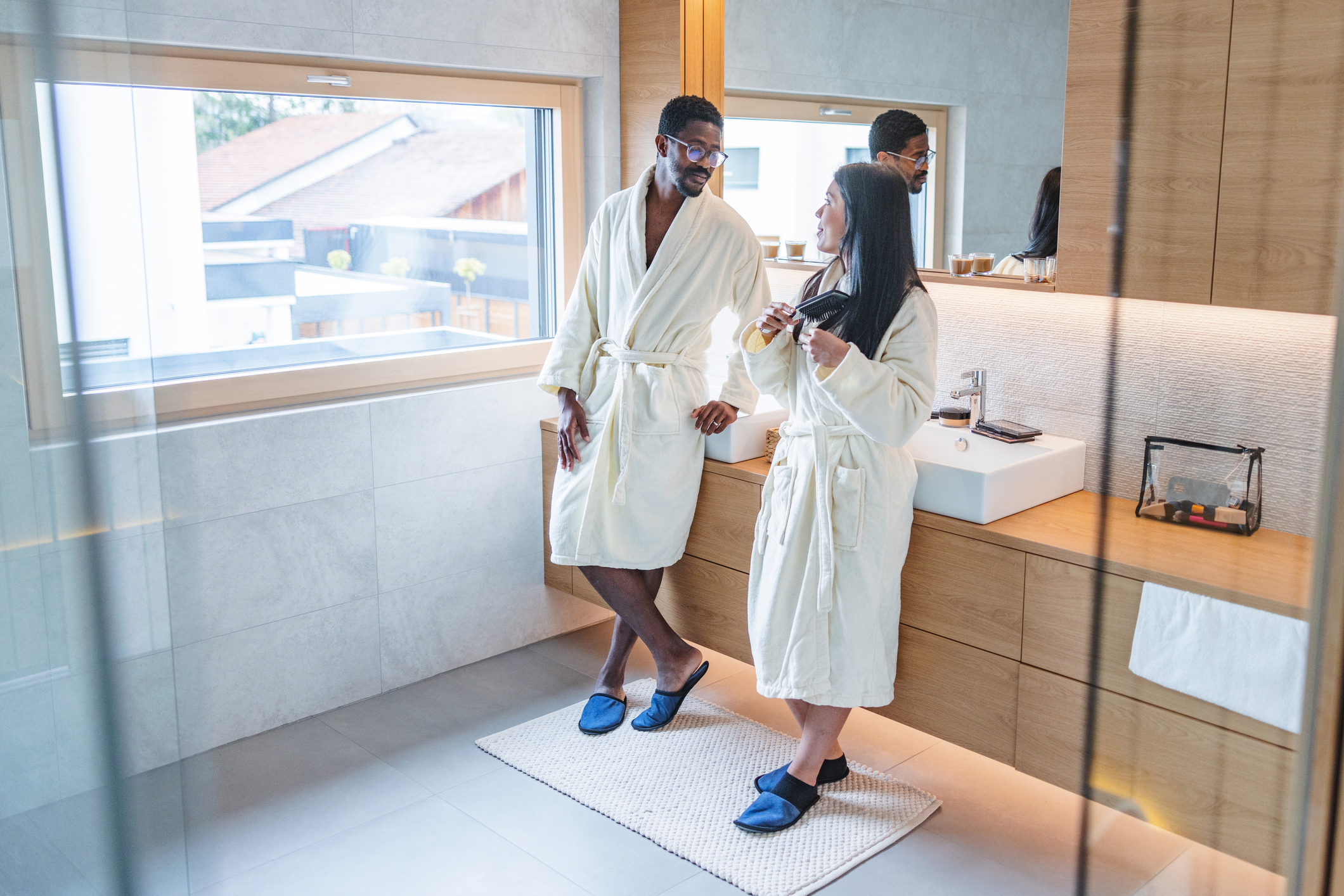 Wellness oriented guests in hotel room